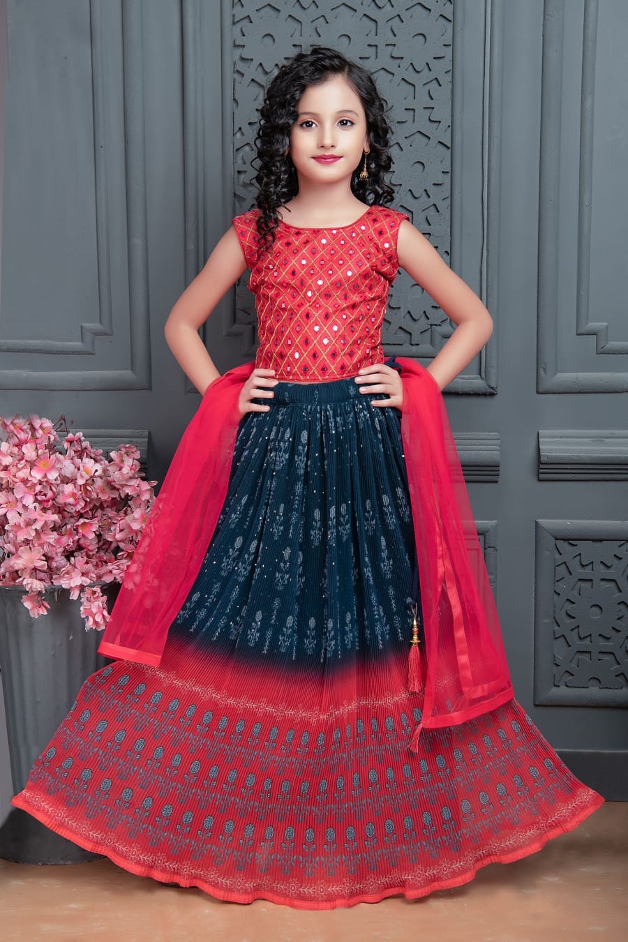 Red and clearance blue lehenga choli