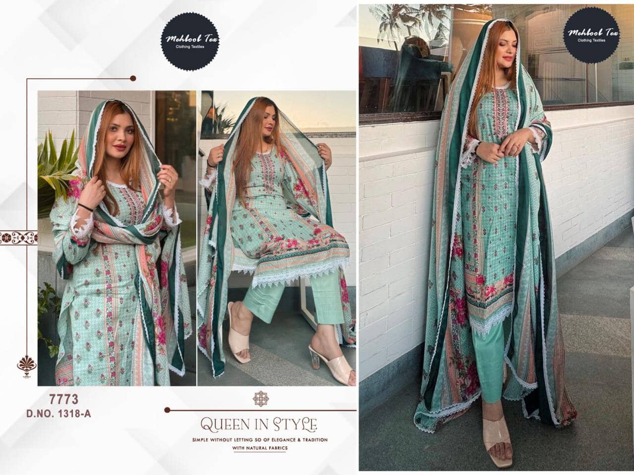1318 A Designer Embroidered and Printed Semi Lawn Cotton Pakistani Suit Designer Suits Shopin Di Apparels 