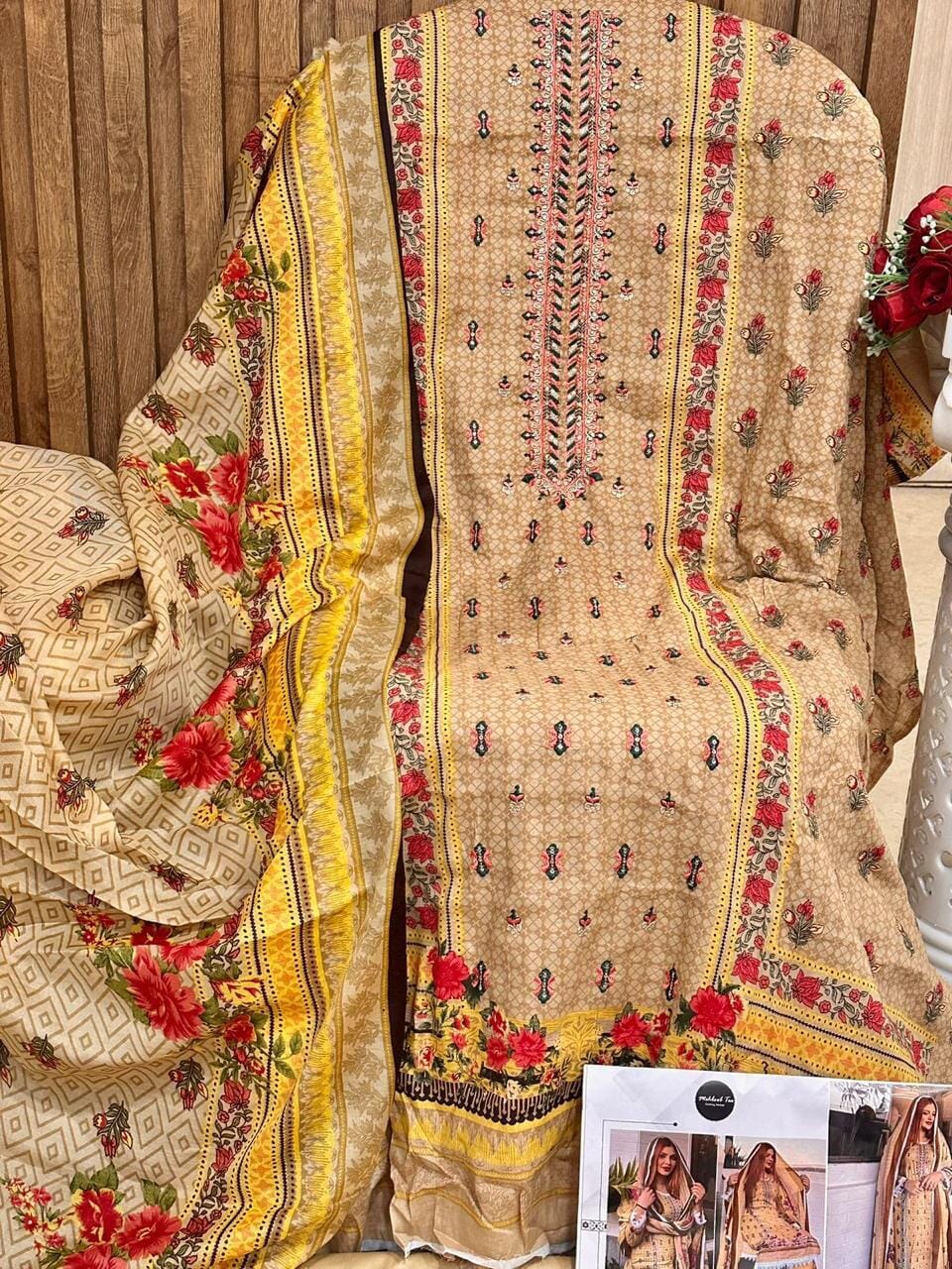 1318 B Designer Embroidered and Printed Semi Lawn Cotton Pakistani Suit Designer Suits Shopin Di Apparels 