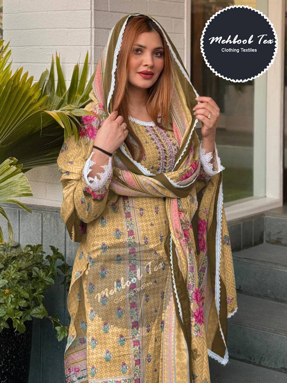 1318 B Designer Embroidered and Printed Semi Lawn Cotton Pakistani Suit Designer Suits Shopin Di Apparels 