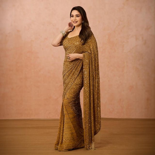 New Bollywood MADHURI DIXIT BlockBuster Sequins Designer Saree