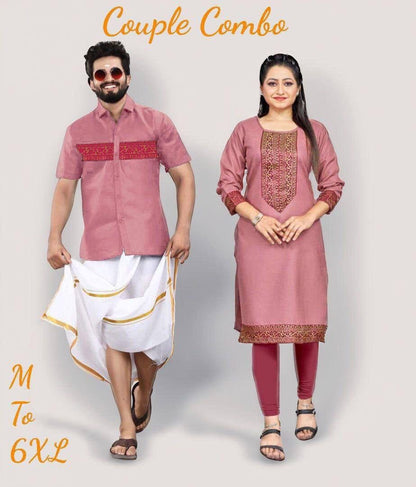 Baby pink Cotton Slub with Jaquard Lace Kurti & Kurta Couple Combo Combo Shopin Di Apparels 