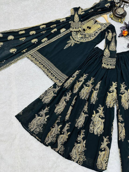 Black Fox Georgette Embroidered Sequence Work Sharara Suit Ready Made Designer Suits Shopin Di Apparels 