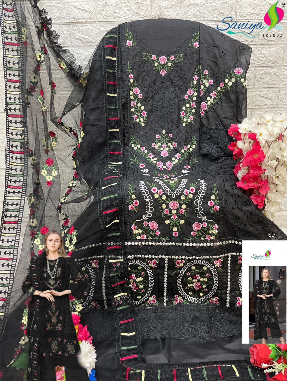 Black Maria Chikankari Embroidered Pakistani Straight Cut Cotton Suit Designer Suits Shopin Di Apparels 