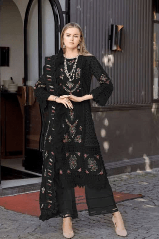 Black Maria Chikankari Embroidered Pakistani Straight Cut Cotton Suit Designer Suits Shopin Di Apparels 