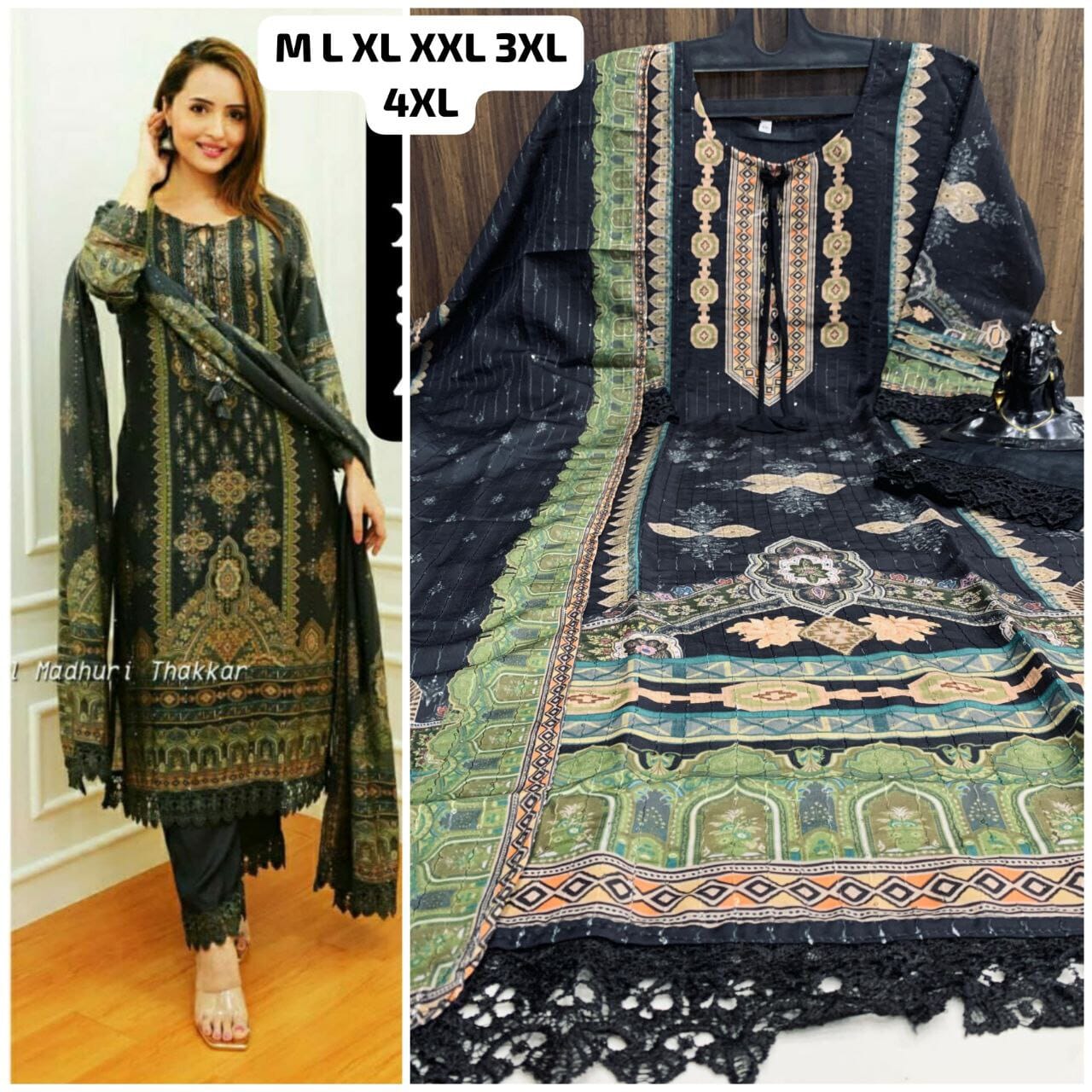 Black Printed Work Kurti with Dupatta and Bottom Kurti with Bottom and Dupatta Shopin Di Apparels 