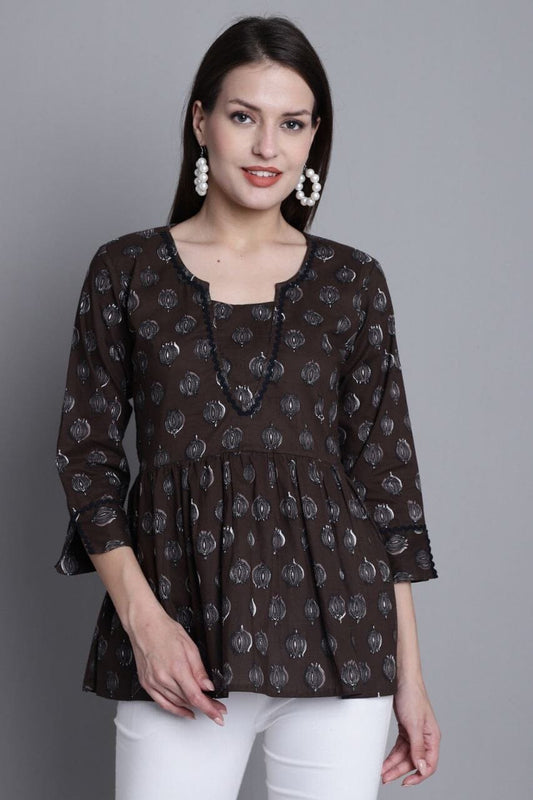 Black Pure Cotton Printed Western Top Western Top Shopin Di Apparels 