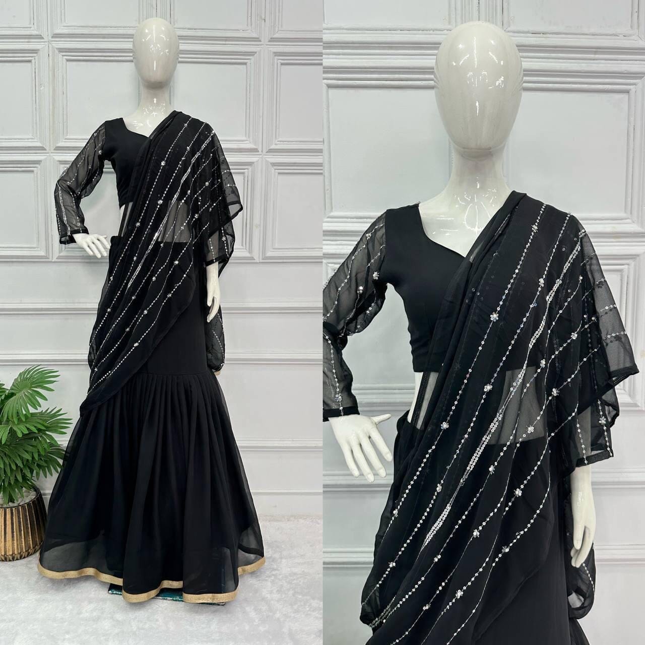 Black Ready to Wear Lehenga Saree Ready to Wear Saree Shopin Di Apparels 