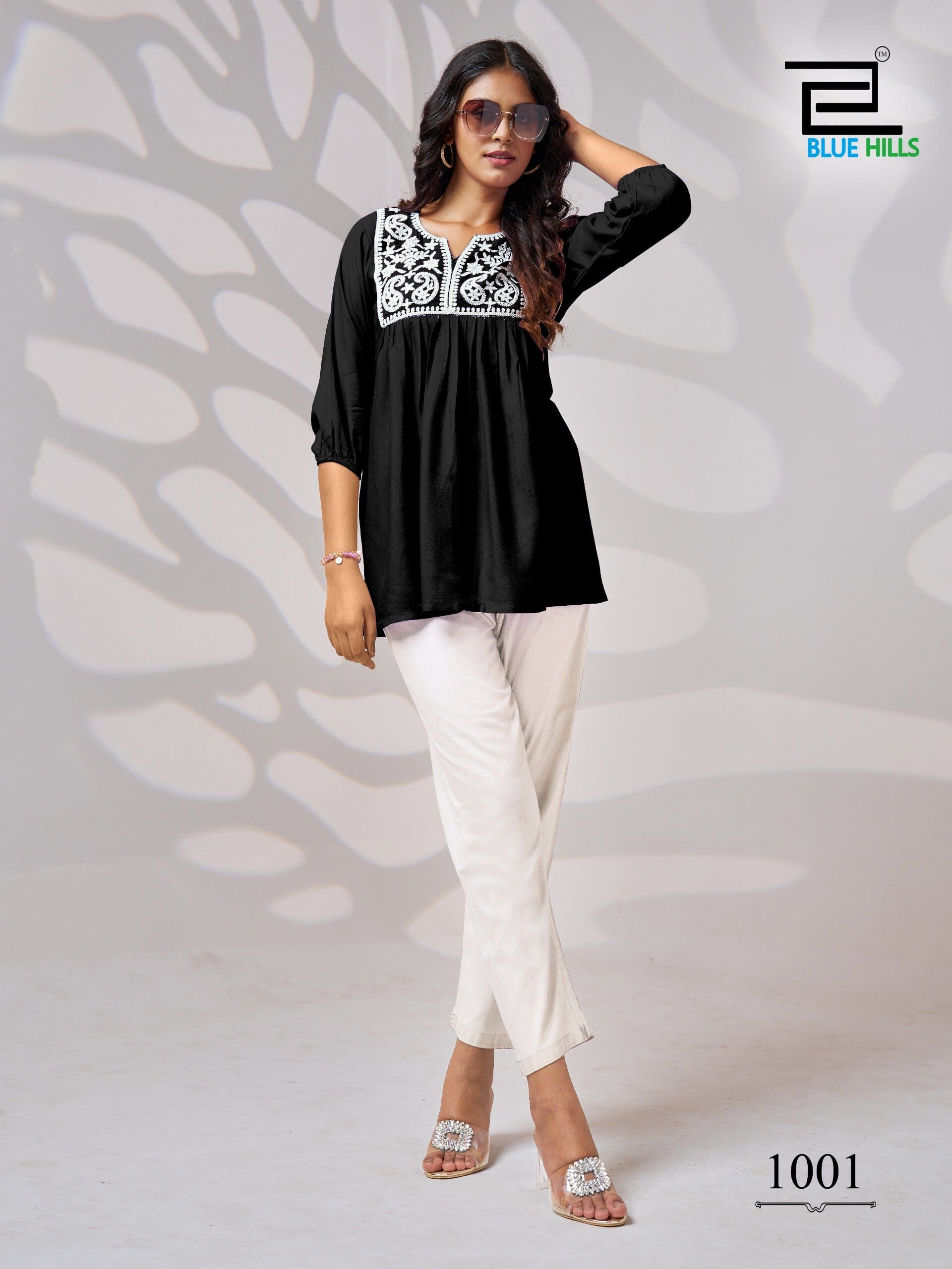 Black White Embroidery Rayon Short Kurti Kurti Shopin Di Apparels 