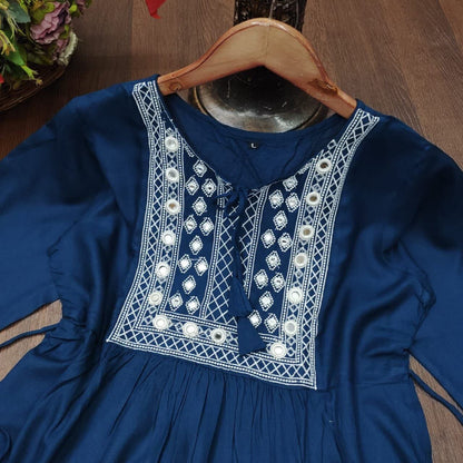 Blue Rayon Embroidered Kurti Short Top Kurti Shopin Di Apparels 