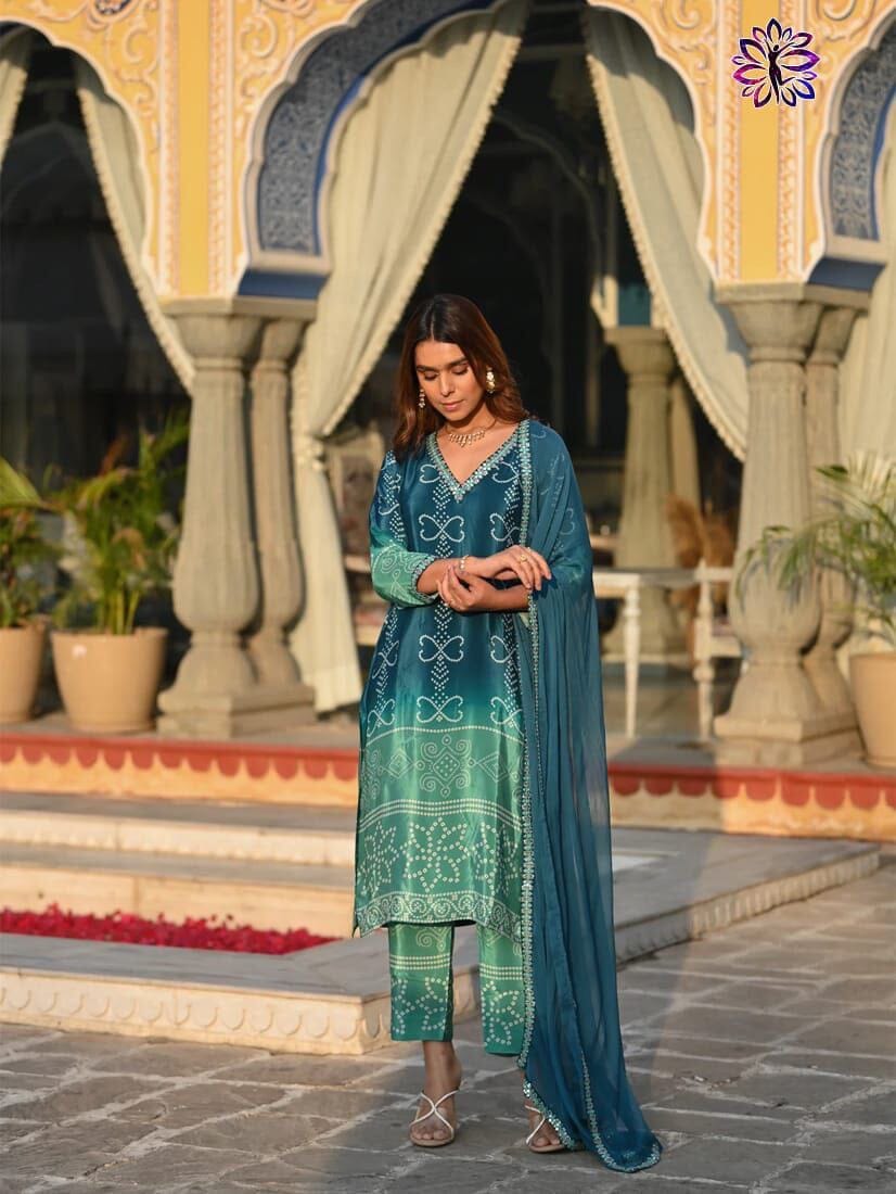 Blue Soft Chinon Silk Embroidered Designer Readymade Suit Ready Made Designer Suits Shopin Di Apparels 