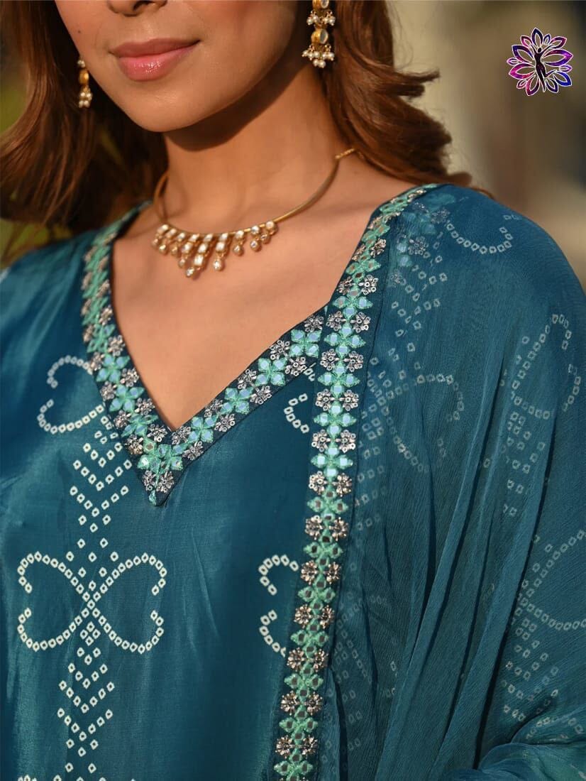 Blue Soft Chinon Silk Embroidered Designer Readymade Suit Ready Made Designer Suits Shopin Di Apparels 