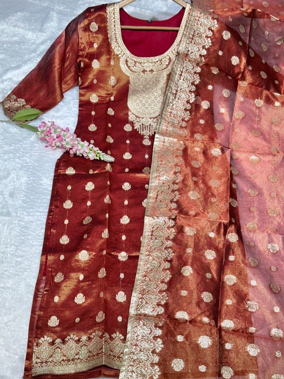 Copper Jeqard Silk Kurti with Dupatta Kurti & Dupatta Shopin Di Apparels 