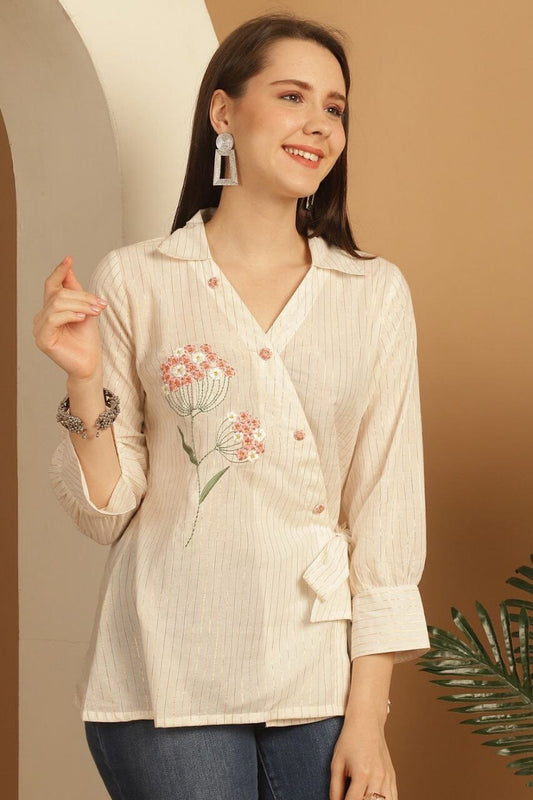 Cream Bouquet Cotton Printed Western Top Western Top Shopin Di Apparels 