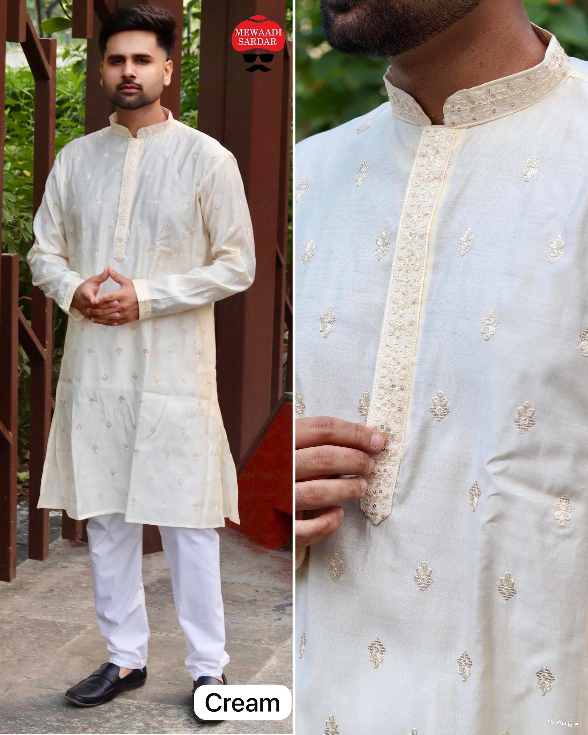 Cream Men’s Kurta with Pajama Set Men’s Shirt Shopin Di Apparels 