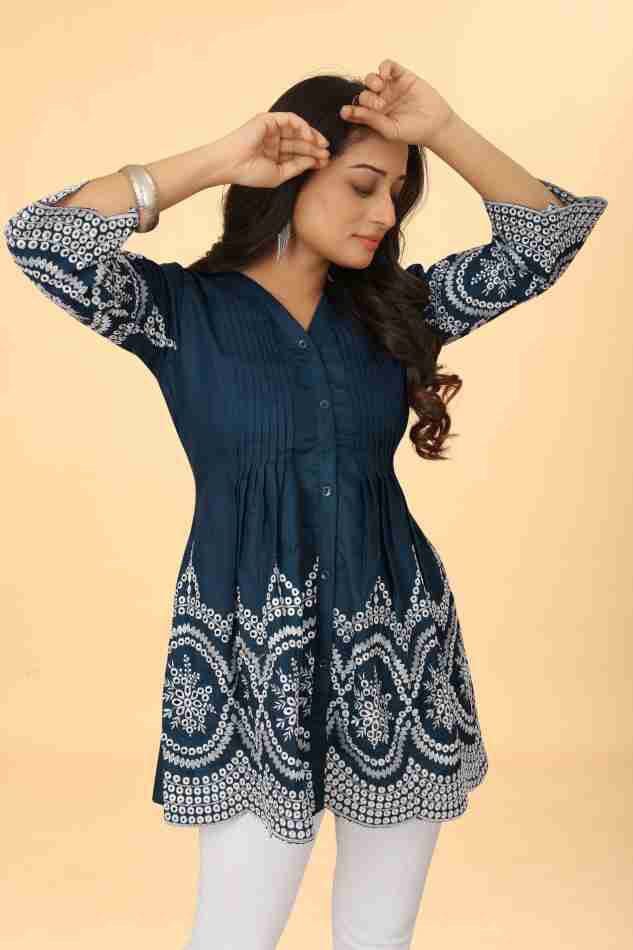 Dark Blue Slim Fit Short Denim Kurti Kurti Shopin Di Apparels 