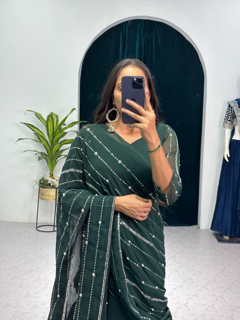 Dark Green Ready to Wear Lehenga Saree Ready to Wear Saree Shopin Di Apparels 