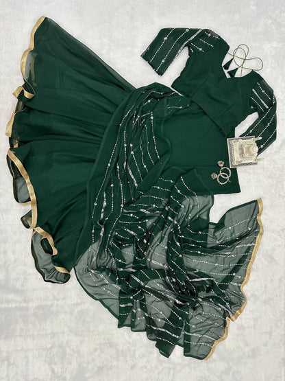 Dark Green Ready to Wear Lehenga Saree Ready to Wear Saree Shopin Di Apparels 