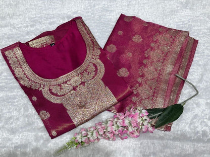 Dark Pink Jeqard Silk Kurti with Dupatta Kurti & Dupatta Shopin Di Apparels 