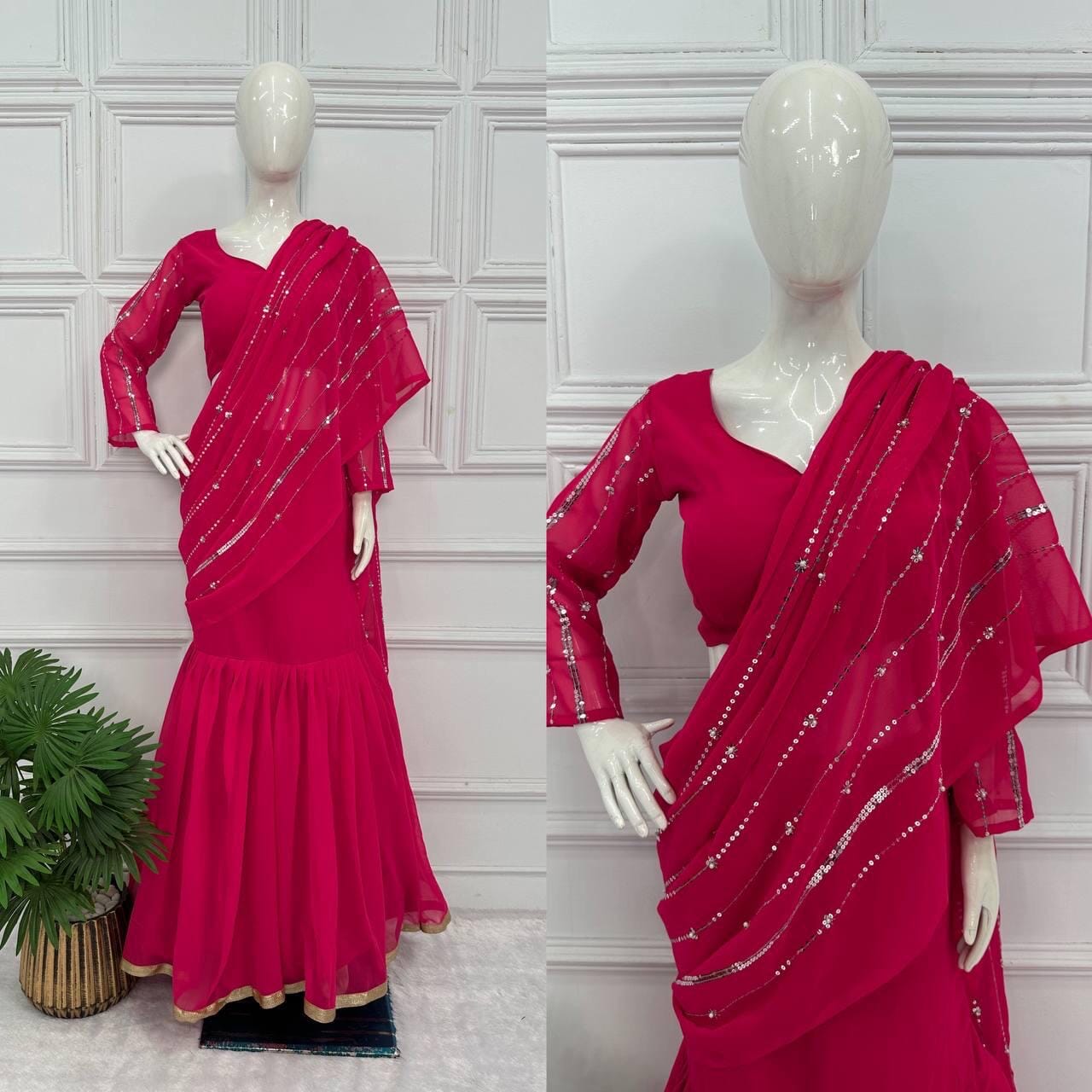 Dark Pink Ready to Wear Lehenga Saree Ready to Wear Saree Shopin Di Apparels 