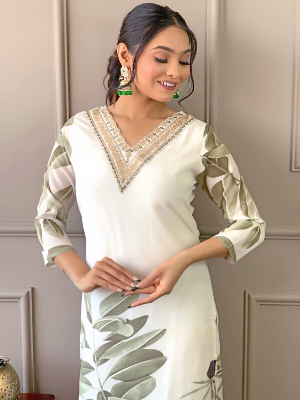 French Crepe Printed Embroidered Kurti with Dupatta and Pant Kurti with Bottom and Dupatta Shopin Di Apparels 