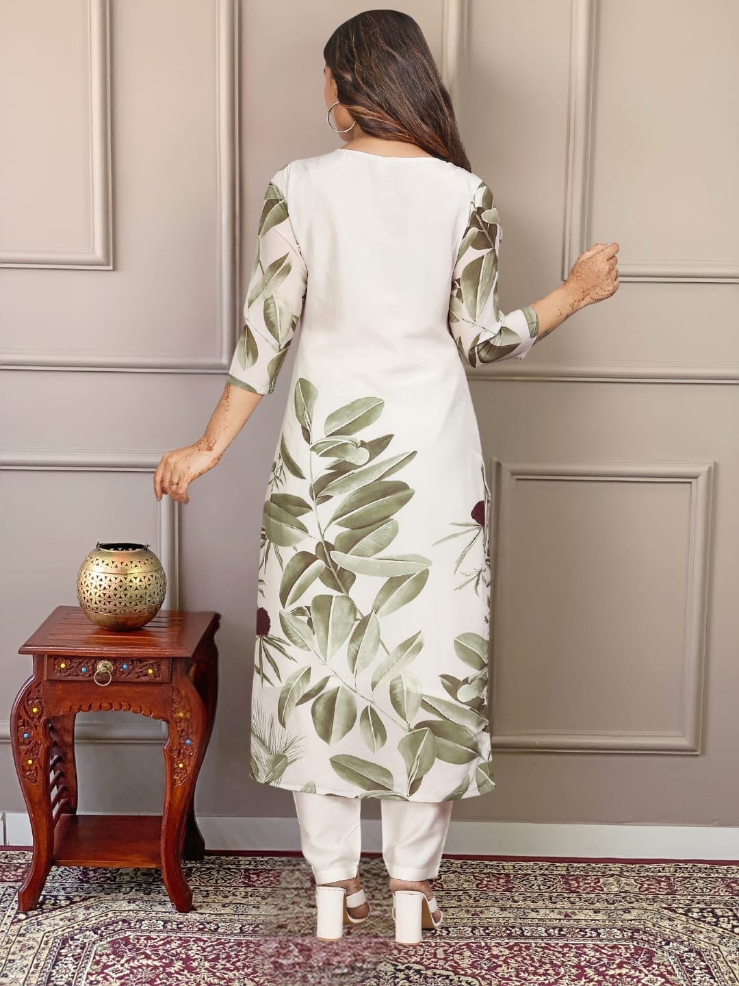 French Crepe Printed Embroidered Kurti with Dupatta and Pant Kurti with Bottom and Dupatta Shopin Di Apparels 