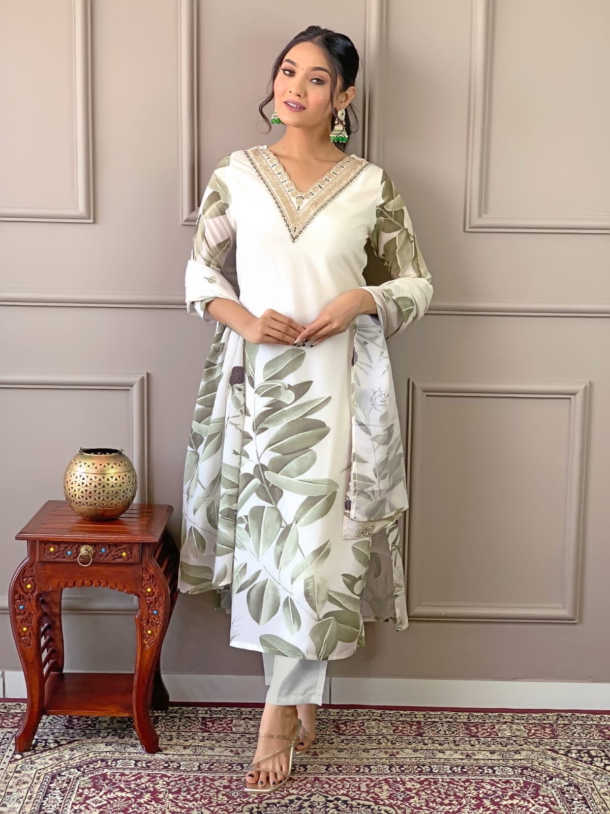 French Crepe Printed Embroidered Kurti with Dupatta and Pant Kurti with Bottom and Dupatta Shopin Di Apparels 