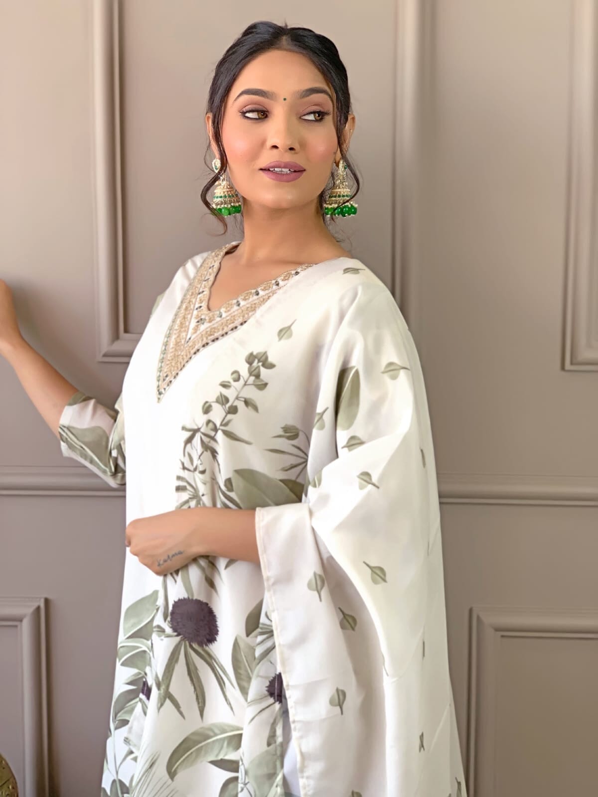 French Crepe Printed Embroidered Kurti with Dupatta and Pant Kurti with Bottom and Dupatta Shopin Di Apparels 