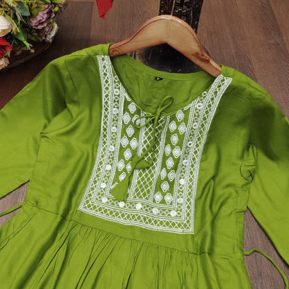 Green Rayon Embroidered Kurti Short Top Kurti Shopin Di Apparels 