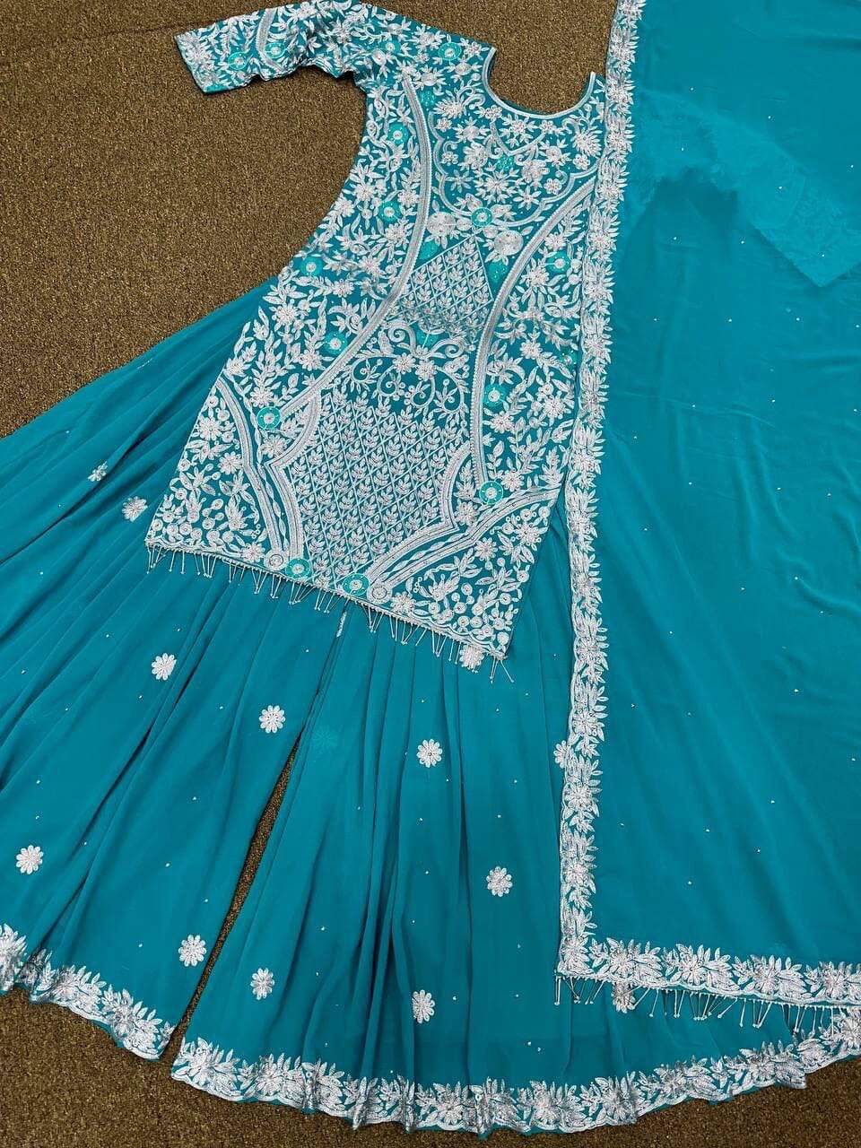 Heavy Fox Georgette Handwork Embroidery Designer Plazzo Suit Ready Made Designer Suits Shopin Di Apparels 