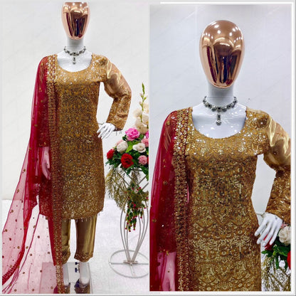 Heavy Gold Sequence Work Jimmy Choo Silk Readymade Designer Suit Ready Made Designer Suits Shopin Di Apparels 