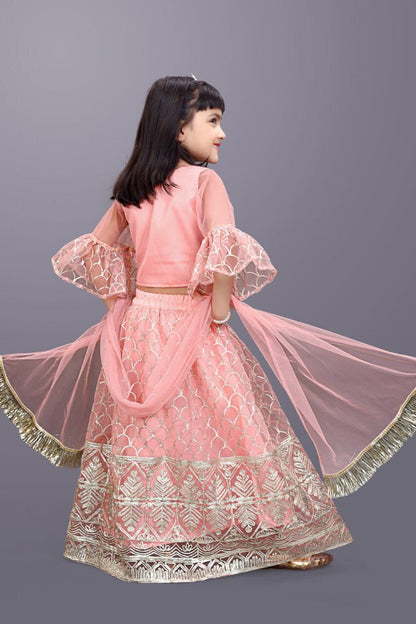 Kids Readymade Peach Embroidery Lehenga Choli Kid's Lehenga Shopin Di Apparels 