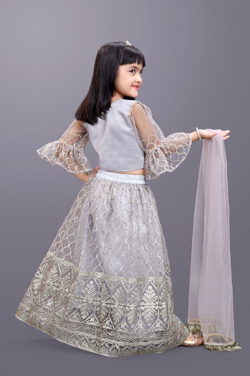 Kids Readymade Silver Embroidery Lehenga Choli Kid's Lehenga Shopin Di Apparels 