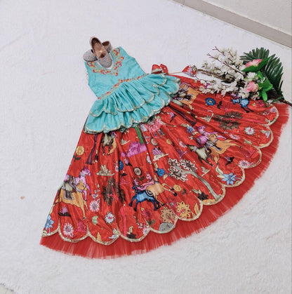 Kid’s Trending Sequence Embroidered with Beautiful Printed Lehenga and Blouse Set Kid's Lehenga Shopin Di Apparels 