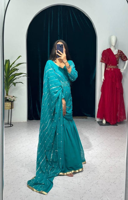 Light Blue Ready to Wear Lehenga Saree Ready to Wear Saree Shopin Di Apparels 