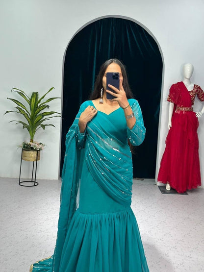 Light Blue Ready to Wear Lehenga Saree Ready to Wear Saree Shopin Di Apparels 