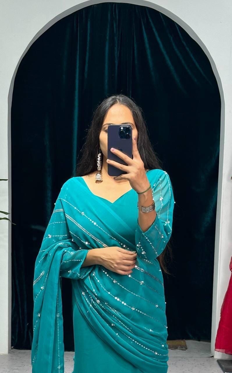 Light Blue Ready to Wear Lehenga Saree Ready to Wear Saree Shopin Di Apparels 