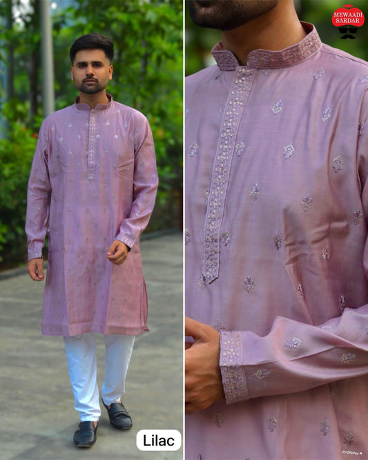 Lilac Purple Men’s Kurta with Pajama Set Men’s Shirt Shopin Di Apparels 