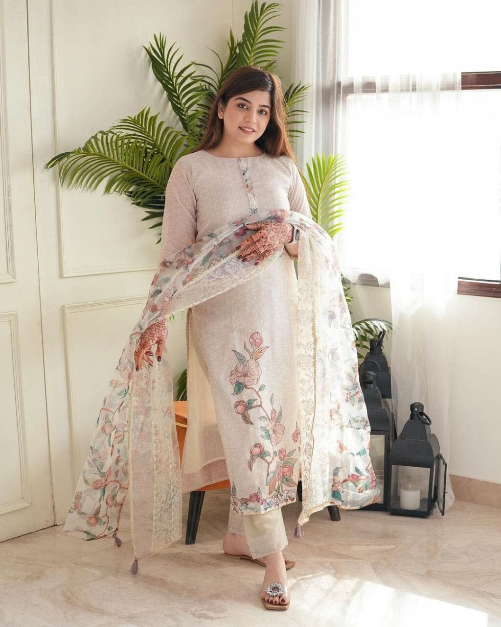 Lilan Cotton Multi Sequence Beautiful Designer Suit Ready Made Designer Suits Shopin Di Apparels 