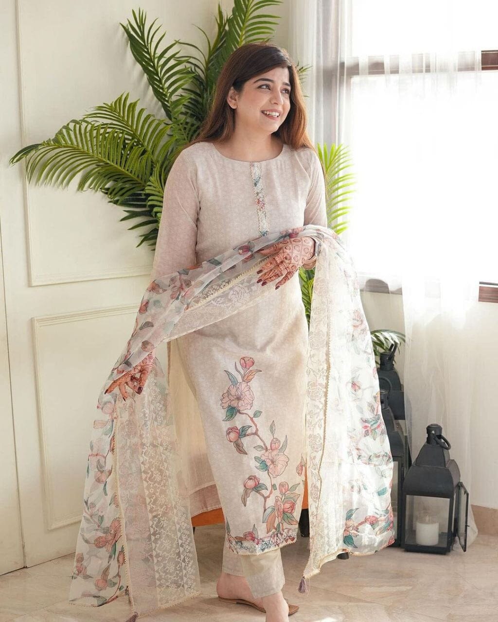 Lilan Cotton Multi Sequence Beautiful Designer Suit Ready Made Designer Suits Shopin Di Apparels 