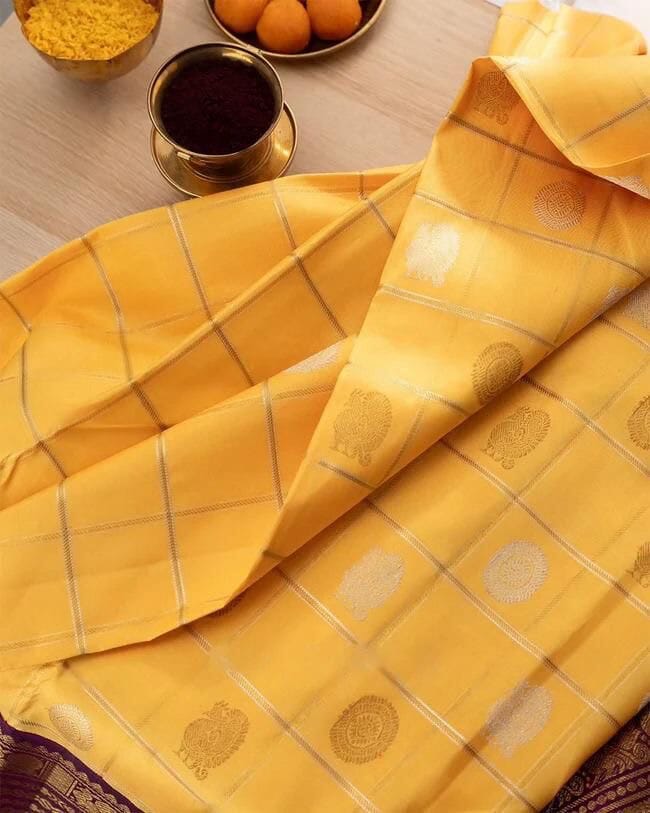 Mango Yellow Lichi Silk Banarasi Saree Silk Saree Shopin Di Apparels 