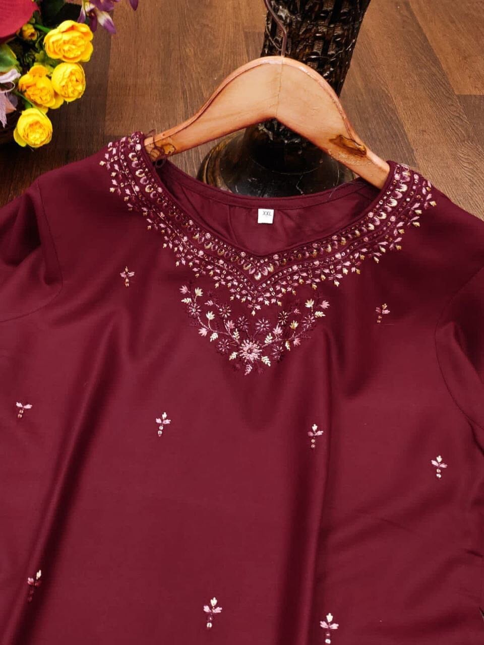 Maroon DHAMAKA Rayon Embroidered Kurti Kurti Shopin Di Apparels 