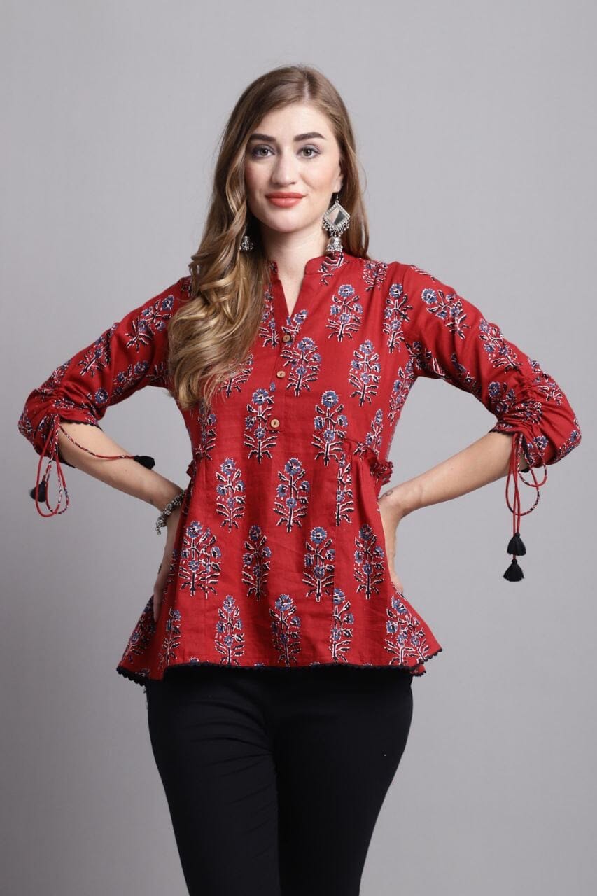 Maroon Pure Cotton Printed Western Top Western Top Shopin Di Apparels 