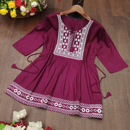 Maroon Rayon Embroidered Kurti Short Top Kurti Shopin Di Apparels 