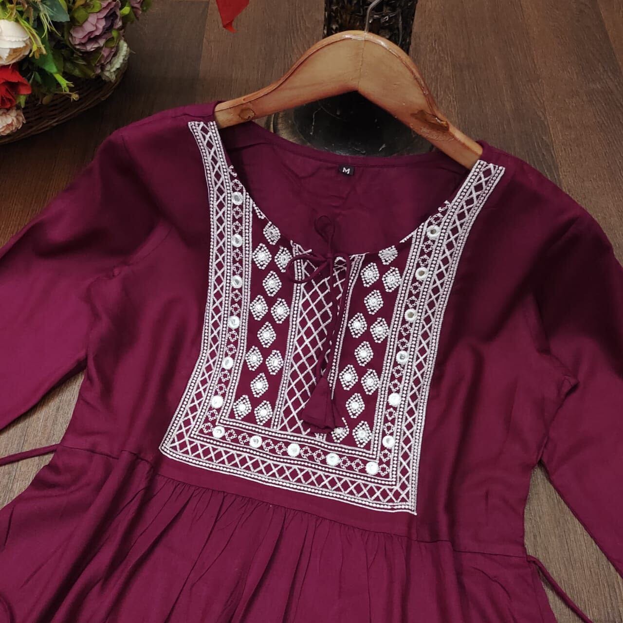 Maroon Rayon Embroidered Kurti Short Top Kurti Shopin Di Apparels 