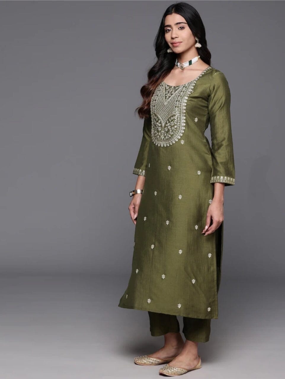 Mehendi Green Chanderi Viscose Kurti with Chanderi Dupatta and Pant set Kurti with Bottom and Dupatta Shopin Di Apparels 