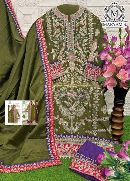 Mehendi Green Chinnon Silk Jari Sequence & Coding Embroidered Designer Pakistani Plazzo Suit Designer Suits Shopin Di Apparels 