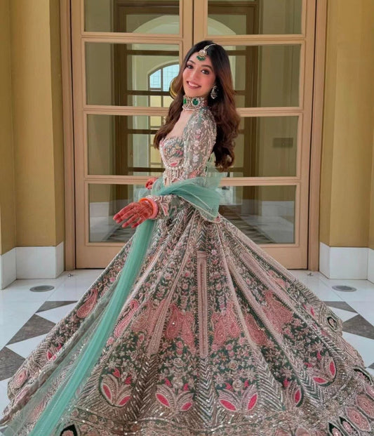 Most Trending Turquoise Blue Premium Kasturi Silk Embellished With Heavy Embroidery Lehenga Suit 3pc lehenga Shopin Di Apparels 