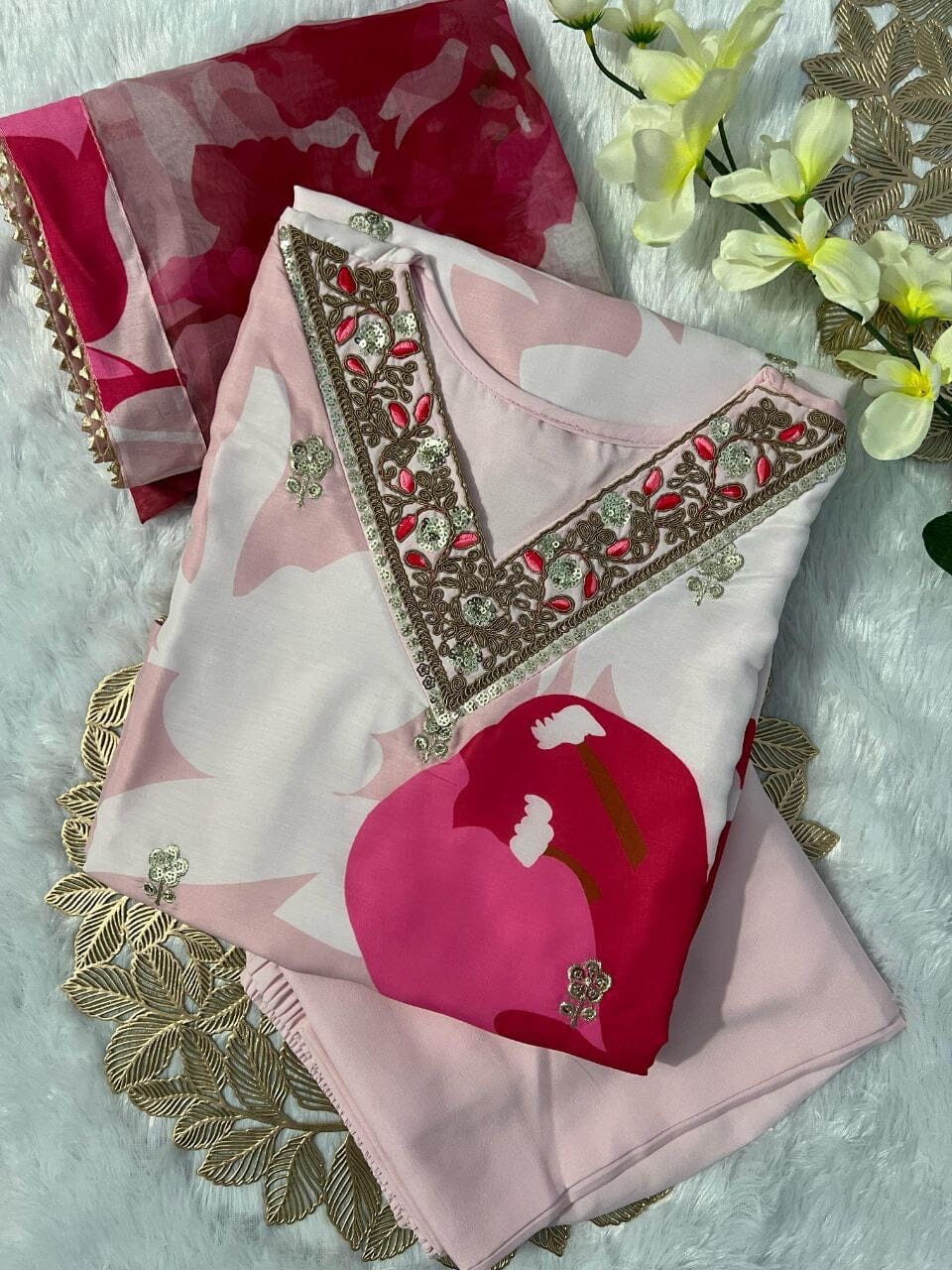 Muslin Kurti with Dupatta and Pant Kurti with Bottom and Dupatta Shopin Di Apparels 