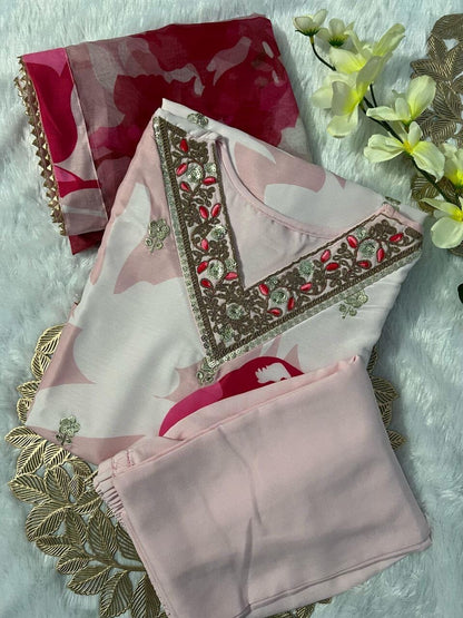 Muslin Kurti with Dupatta and Pant Kurti with Bottom and Dupatta Shopin Di Apparels 